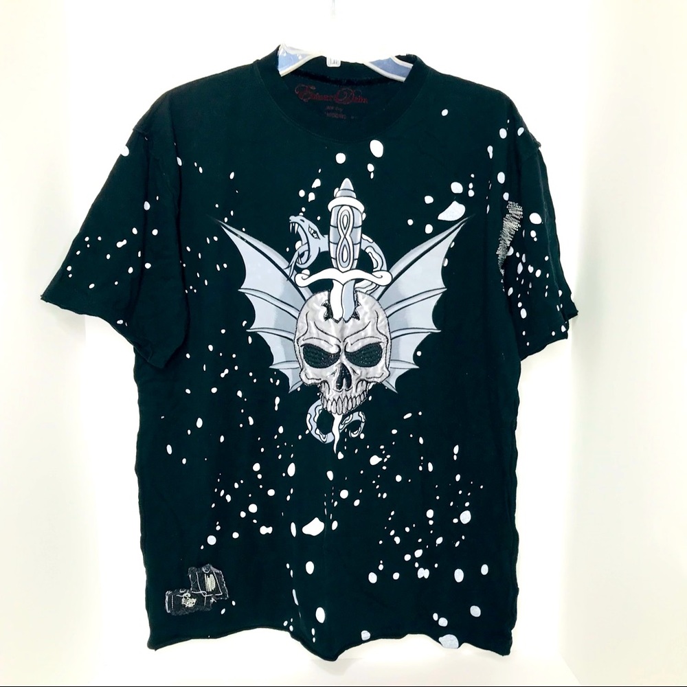 Edward Dada All Over Print Black White W/ Skull T-shirt  Women’s Size Large AOP